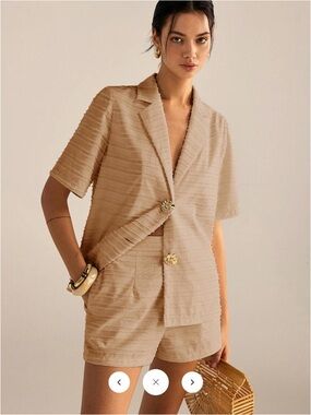 Commense Tan Textured Short Sleeve Blazer & Shorts Set